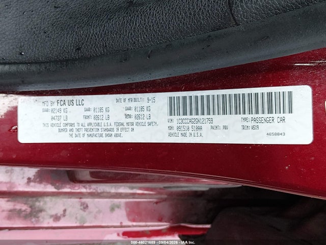 Продаж на аукціоні авто 2016 Chrysler 200 Limited Platinum, vin: 1C3CCCAG2GN121759, номер лоту: 46021689