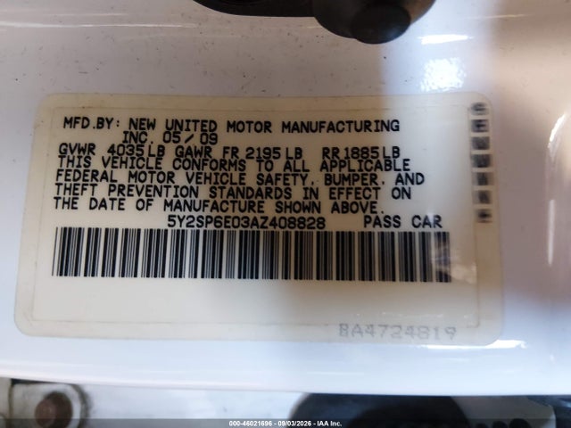 46021696 :رقم المزاد ، 5Y2SP6E03AZ408828 vin ، 2010 Pontiac Vibe مزاد بيع