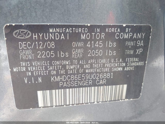 Aukcja sprzedaży 2009 Hyundai Elantra Touring, vin: KMHDC86E59U026881, numer aukcji: 46021698
