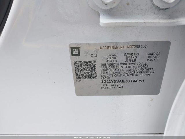 46021704 :رقم المزاد ، 1G11Y5SA8KU144951 vin ، 2019 Chevrolet Impala Ls مزاد بيع
