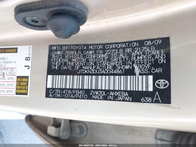 46021730 :رقم المزاد ، JTDKN3DU3A0044861 vin ، 2010 Toyota Prius Ii مزاد بيع