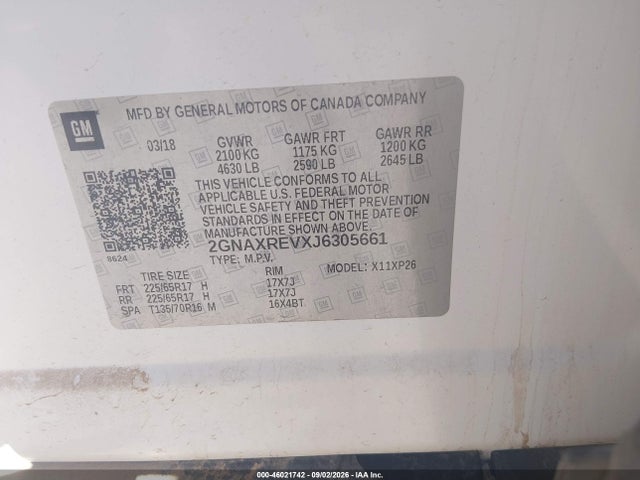 Продаж на аукціоні авто 2018 Chevrolet Equinox Ls, vin: 2GNAXREVXJ6305661, номер лоту: 46021742