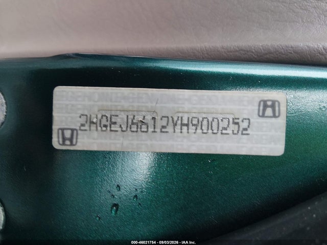 46021754 :رقم المزاد ، 2HGEJ6612YH900252 vin ، 2000 Honda Civic Value Package مزاد بيع
