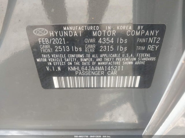 Продаж на аукціоні авто 2021 Hyundai Sonata Sel, vin: KMHL64JA4MA145211, номер лоту: 46021755
