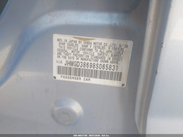 2008 Honda Fit Sport მანქანა იყიდება აუქციონზე, vin: JHMGD38698S065831, აუქციონის ნომერი: 46021798