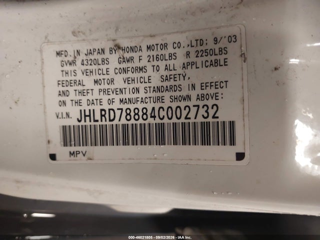 Продаж на аукціоні авто 2004 Honda Cr-v Ex, vin: JHLRD78884C002732, номер лоту: 46021805