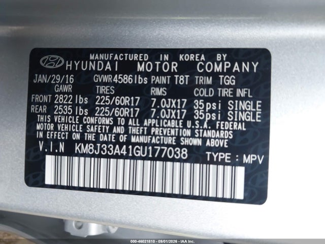 Продаж на аукціоні авто 2016 Hyundai Tucson Se, vin: KM8J33A41GU177038, номер лоту: 46021810