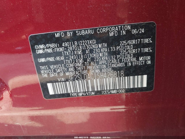 Aukcja sprzedaży 2025 Subaru Forester, vin: JF2SLDAC1SH426818, numer aukcji: 46021819