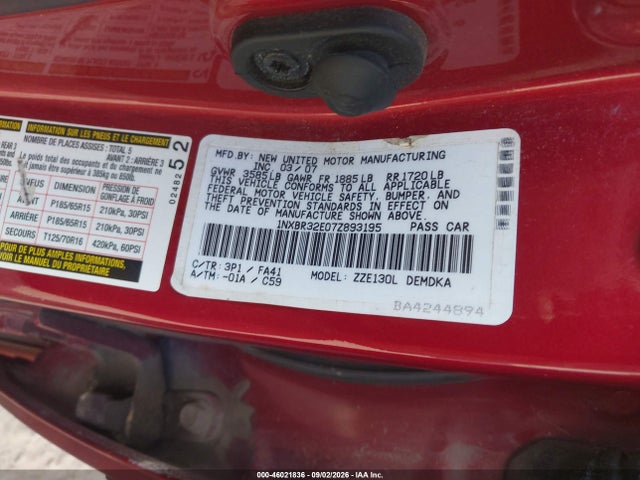 Продажа на аукционе авто 2007 Toyota Corolla Ce, vin: 1NXBR32E07Z893195, номер лота: 46021836
