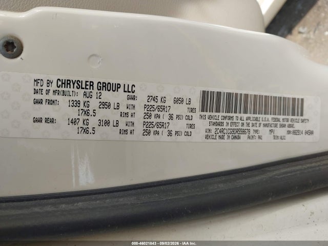 2013 Chrysler Town & Country Touring-l მანქანა იყიდება აუქციონზე, vin: 2C4RC1CG9DR558678, აუქციონის ნომერი: 46021843