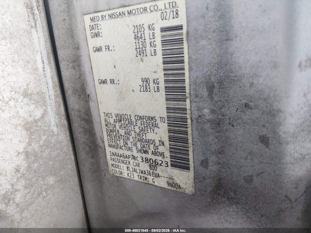 2018 Nissan Maxima 3.5 Sv მანქანა იყიდება აუქციონზე, vin: 1N4AA6AP7JC380623, აუქციონის ნომერი: 46021845