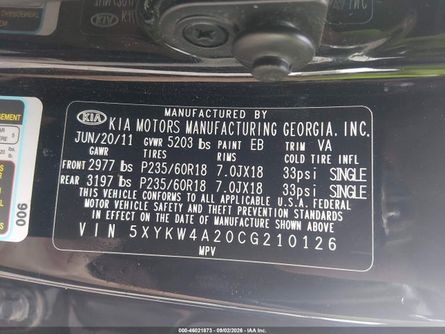 Продажа на аукционе авто 2012 Kia Sorento Sx V6, vin: 5XYKW4A20CG210126, номер лота: 46021873