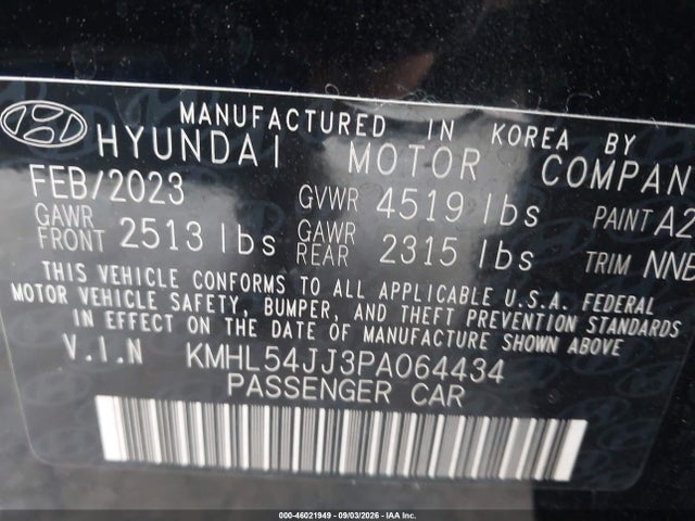 2023 Hyundai Sonata Hybrid Limited მანქანა იყიდება აუქციონზე, vin: KMHL54JJ3PA064434, აუქციონის ნომერი: 46021949