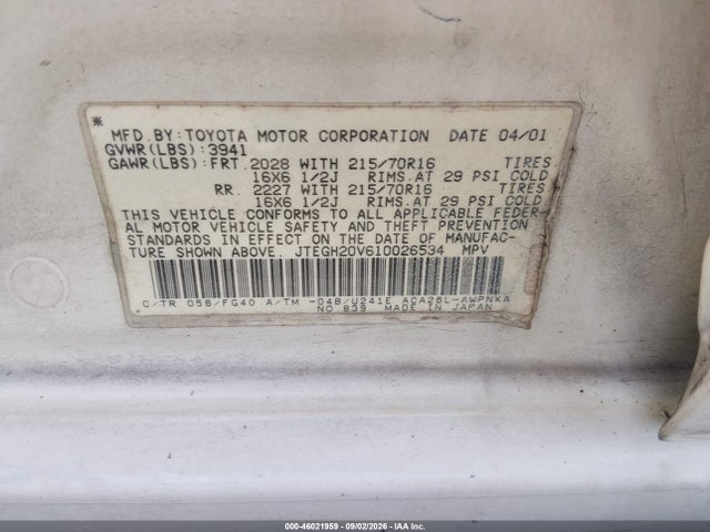 Продажа на аукционе авто 2001 Toyota Rav4, vin: JTEGH20V610026534, номер лота: 46021959