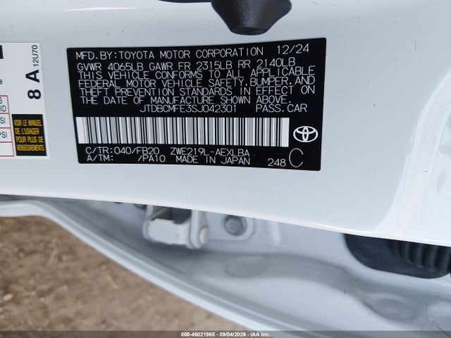 Aukcja sprzedaży 2025 Toyota Corolla Hybrid Le, vin: JTDBCMFE3SJ042301, numer aukcji: 46021965