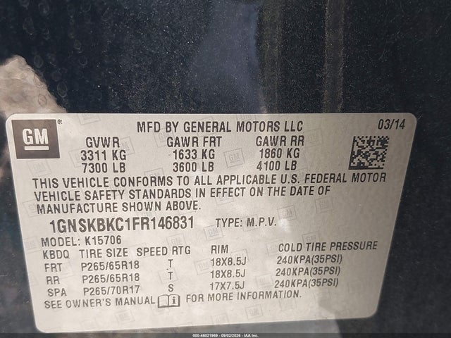 Продаж на аукціоні авто 2015 Chevrolet Tahoe Lt, vin: 1GNSKBKC1FR146831, номер лоту: 46021969