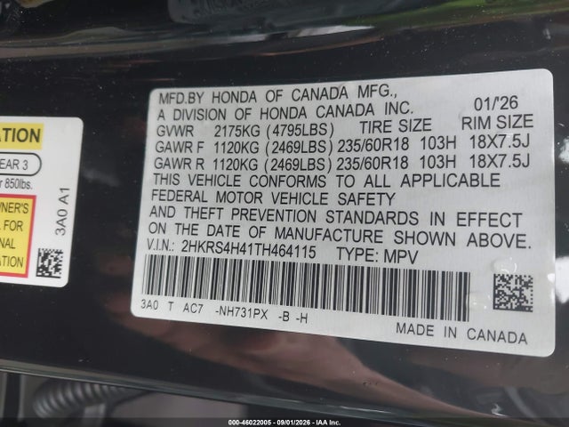 Продажа на аукционе авто 2026 Honda Cr-v Ex Awd, vin: 2HKRS4H41TH464115, номер лота: 46022005