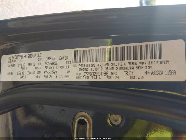 Продаж на аукціоні авто 2011 Ram Ram 1500 Laramie, vin: 1D7RV1CT2BS641586, номер лоту: 46022012