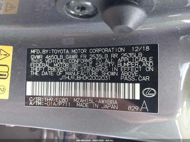 Продажа на аукционе авто 2019 Lexus Ux 250h, vin: JTHU9JBH0K2002031, номер лота: 46022036
