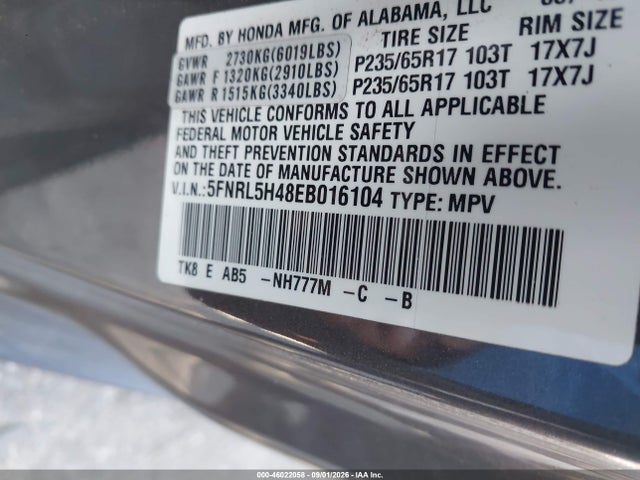 Продажа на аукционе авто 2014 Honda Odyssey Ex, vin: 5FNRL5H48EB016104, номер лота: 46022058