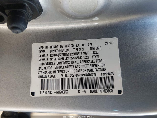 Honda CR-V EX 2016 3CZRM3H55GG706779 Image 9