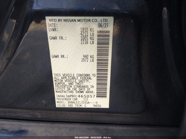 Продажа на аукционе авто 2015 Nissan Altima 2.5 S, vin: 1N4AL3AP9FC465057, номер лота: 46022069