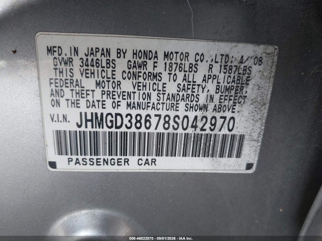 Aukcja sprzedaży 2008 Honda Fit Sport, vin: JHMGD38678S042970, numer aukcji: 46022070