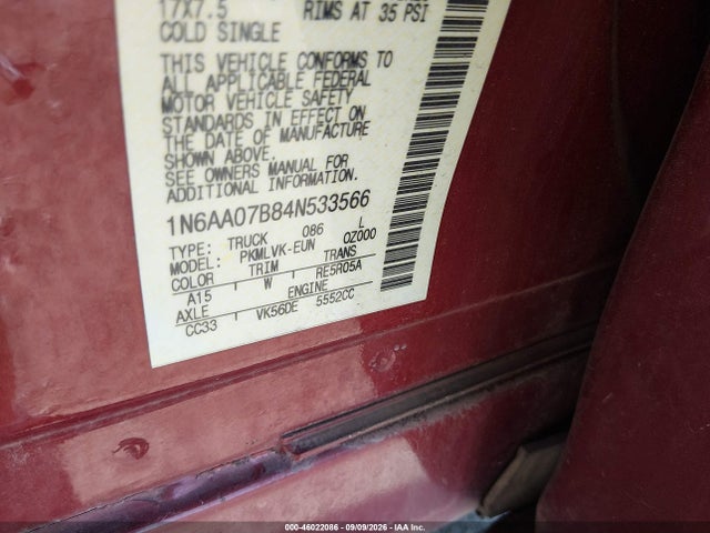 Продаж на аукціоні авто 2004 Nissan Titan Le, vin: 1N6AA07B84N533566, номер лоту: 46022086