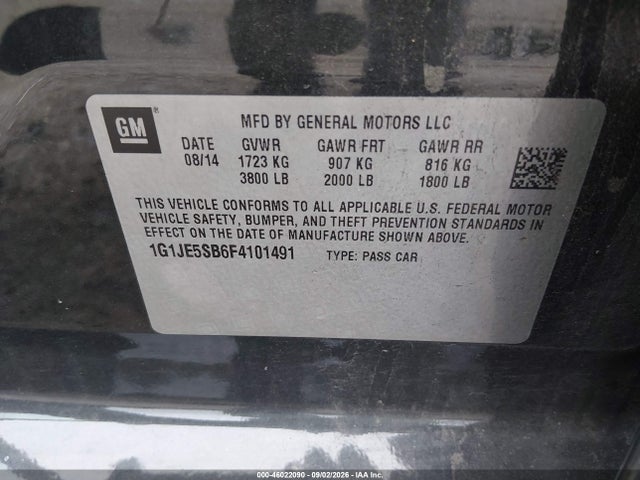 46022090 :رقم المزاد ، 1G1JE5SB6F4101491 vin ، 2015 Chevrolet Sonic Ltz Auto مزاد بيع
