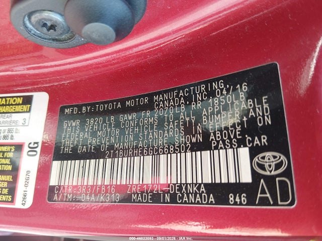 Toyota COROLLA LE 2016 2T1BURHE6GC668502 Image 9