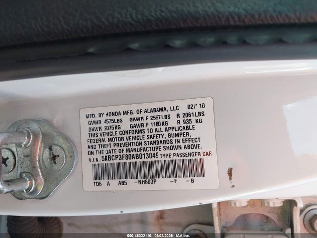 Aukcja sprzedaży 2010 Honda Accord 3.5 Ex-l, vin: 5KBCP3F80AB013049, numer aukcji: 46022110