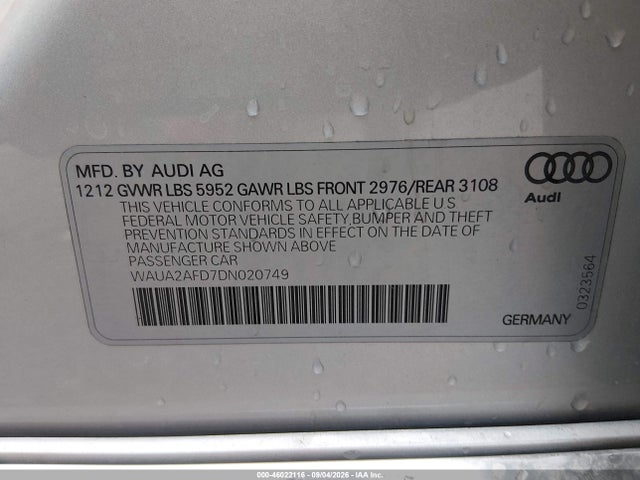 Продажа на аукционе авто 2013 Audi A8 4.0t, vin: WAUA2AFD7DN020749, номер лота: 46022116