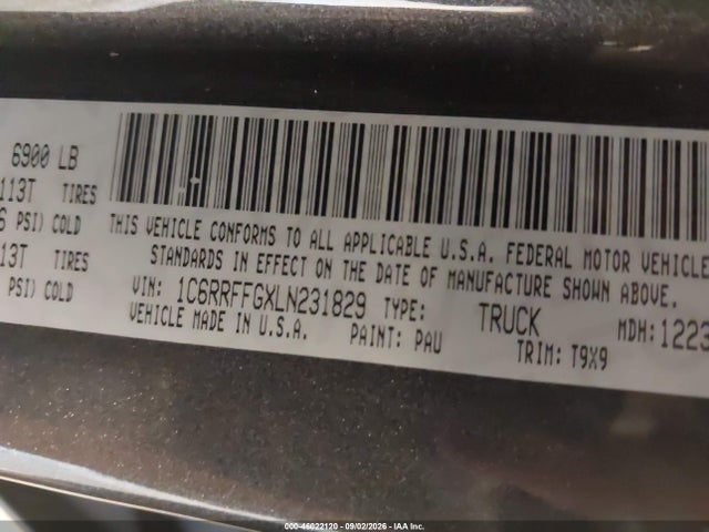 Aukcja sprzedaży 2020 Ram 1500 Big Horn  4x4 5'7 Box, vin: 1C6RRFFGXLN231829, numer aukcji: 46022120