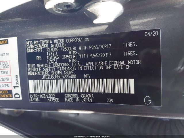 Toyota 4runner Sr5 Premium 2020 JTEZU5JR5L5225488 Image 9