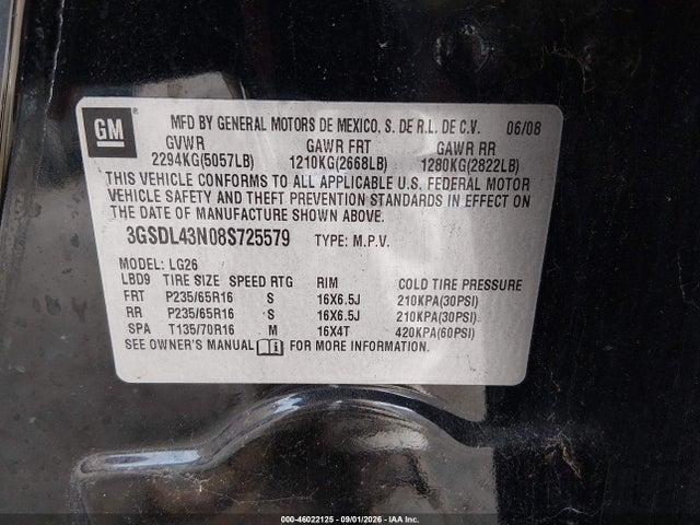 Продажа на аукционе авто 2008 Saturn Vue V6 Xe, vin: 3GSDL43N08S725579, номер лота: 46022125