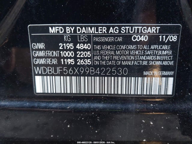 Продаж на аукціоні авто 2009 Mercedes-benz E 350, vin: WDBUF56X99B422530, номер лоту: 46022129
