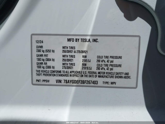 7SAYGDEF3SF267403 Tesla Model Y Performance Dual Motor All-wheel Drive