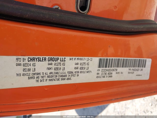 46022158 :رقم المزاد ، 2C3CDXHG5EH206790 vin ، 2014 Dodge Charger Sxt Plus مزاد بيع
