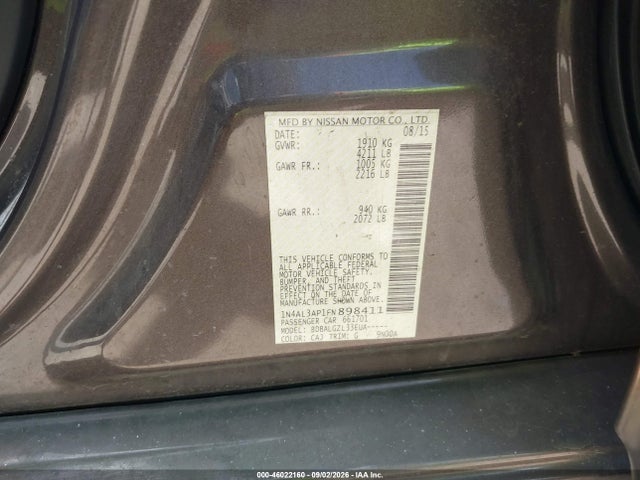Продажа на аукционе авто 2015 Nissan Altima 2.5/2.5 S/2.5 Sl/2.5 Sv, vin: 1N4AL3AP1FN898411, номер лота: 46022160