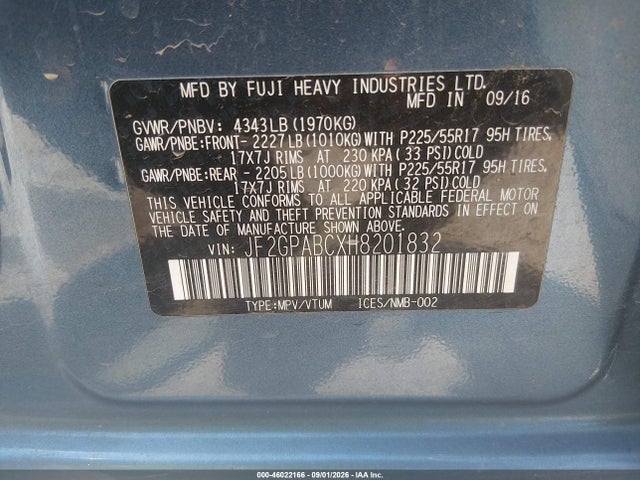 Subaru Crosstrek 2.0i Premium 2017 JF2GPABCXH8201832 Image 9