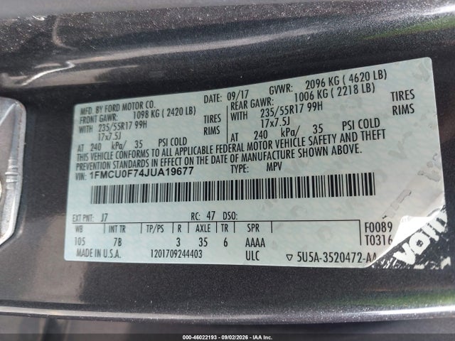 Продаж на аукціоні авто 2018 Ford Escape S, vin: 1FMCU0F74JUA19677, номер лоту: 46022193