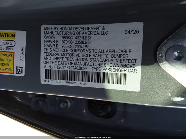 Honda ACCORD SE 2026 1HGCY1F49TA028398 Image 9