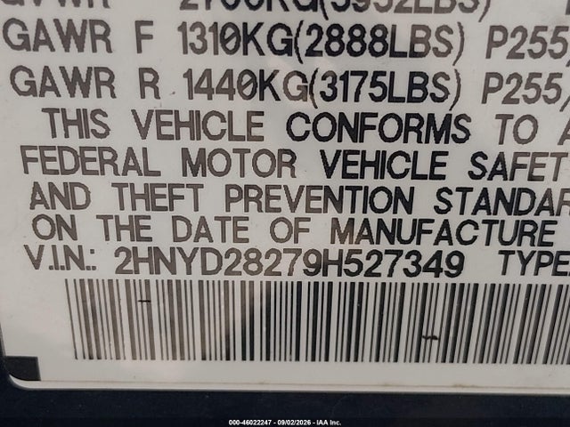 Продажа на аукционе авто 2009 Acura Mdx, vin: 2HNYD28279H527349, номер лота: 46022247