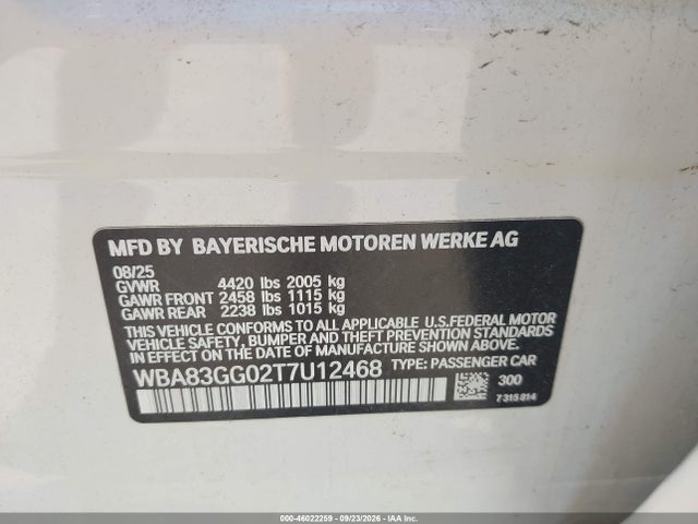 46022259 :رقم المزاد ، WBA83GG02T7U12468 vin ، 2026 Bmw 228 Gran Coupe مزاد بيع