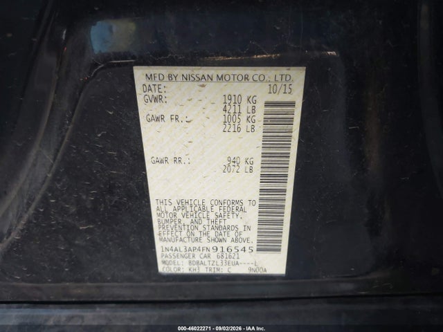 1N4AL3AP4FN916545 Nissan Altima 2.5 Sl