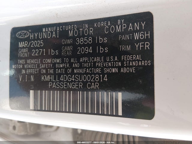 Продажа на аукционе авто 2025 Hyundai Elantra Se, vin: KMHLL4DG4SU002814, номер лота: 46022277
