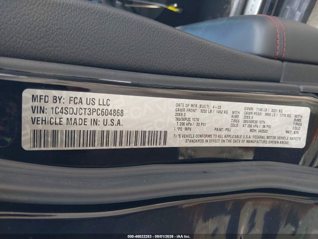 Продаж на аукціоні авто 2023 Dodge Durango R/t Plus Awd, vin: 1C4SDJCT3PC604868, номер лоту: 46022283