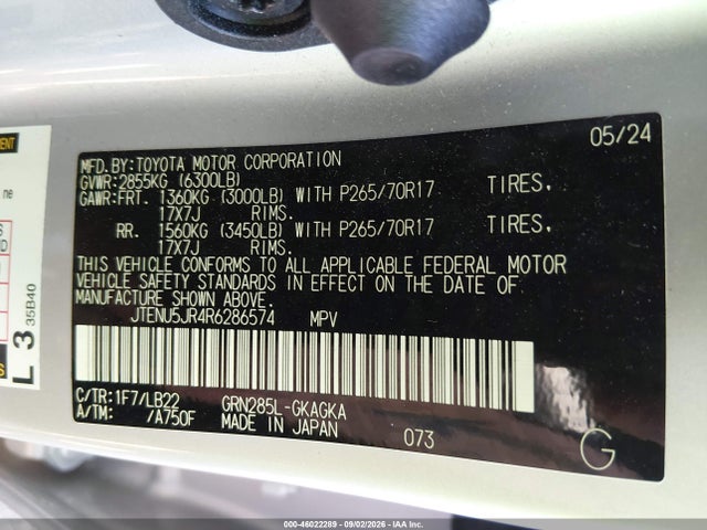 Продажа на аукционе авто 2024 Toyota 4runner Sr5 Premium, vin: JTENU5JR4R6286574, номер лота: 46022289