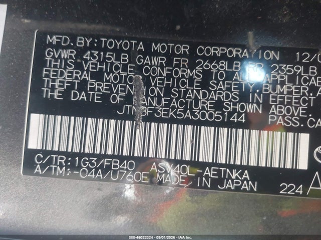 Aukcja sprzedaży 2010 Toyota Camry Le, vin: JTNBF3EK5A3005144, numer aukcji: 46022324
