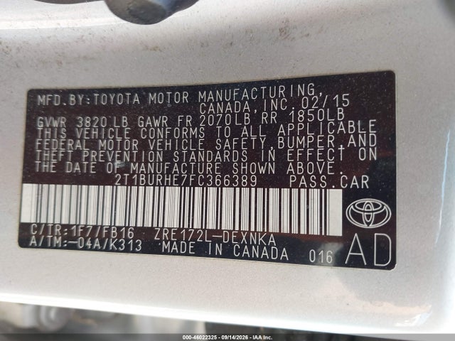 Toyota COROLLA LE 2015 2T1BURHE7FC366389 Image 9